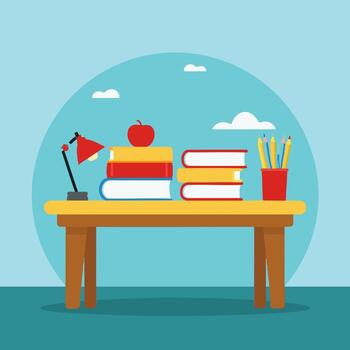 study table with books and pencils vector